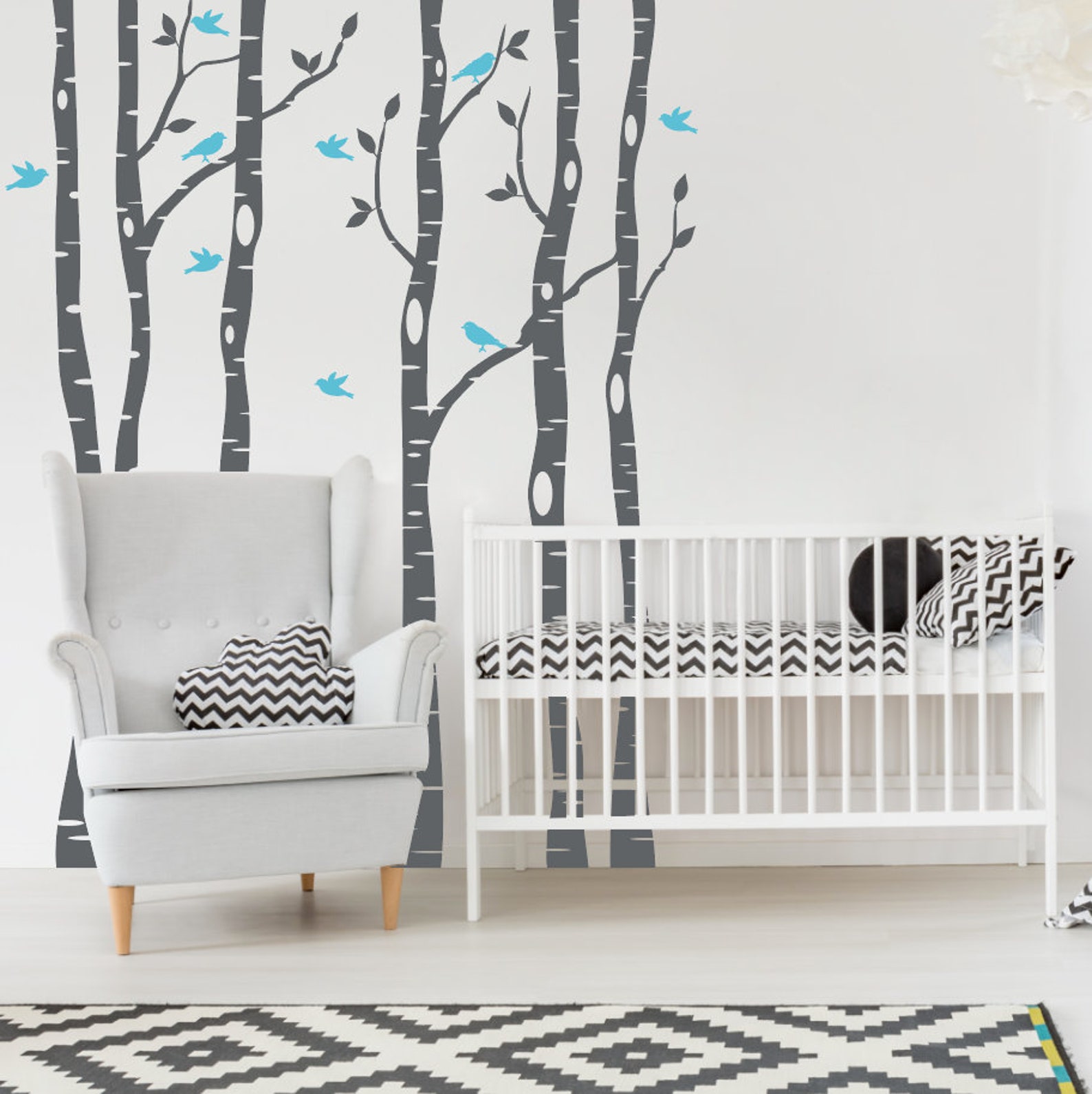Birch Tree Wall Decal Woodland Nursery Wall Decor Tree Decal Etsy