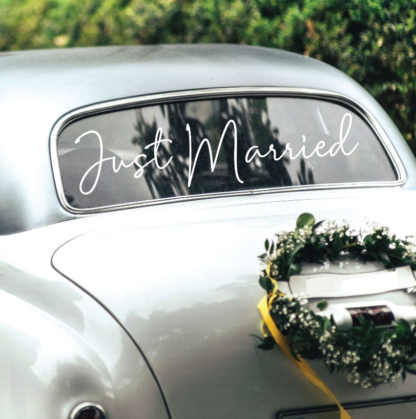 Just Married Auto Fenster Sticker, Hochzeit FensterAufkleber, Just Married,  Frisch verheiratet, Braut und Bräutigam, Hochzeit Auto Dekoration,  Hochzeitsdeko - .de