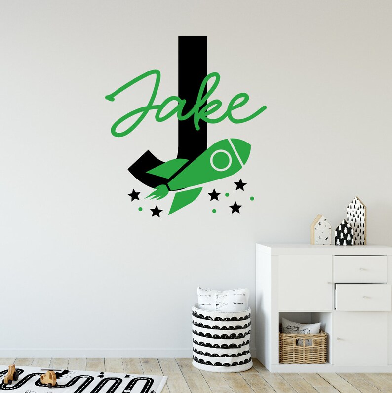 Rocket Ship Wall Decal for Bedroom Wall Art, Personalized Name Decal ...