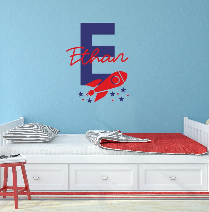 Rocket Ship Wall Decal for Bedroom Wall Art, Personalized Name Decal ...