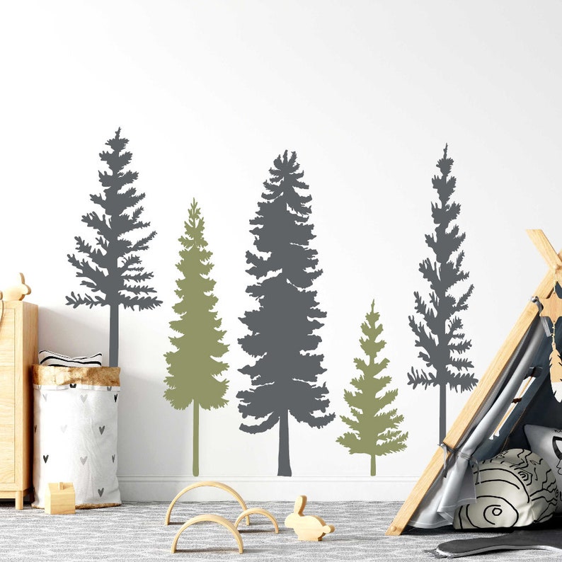 Woodland Nursery Wall Decor Pine Tree Wall Decal Forest Wall Etsy