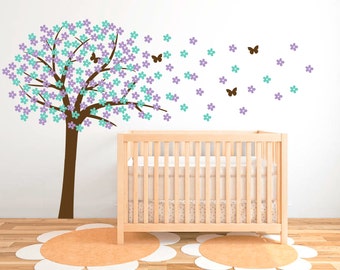 Calcomanía de pared de flor de cerezo, calcomanías de pared de vivero, calcomanías de pared de árbol para vivero, calcomanías de pared de árbol blanco, calcomanía de vinilo, pegatinas de pared