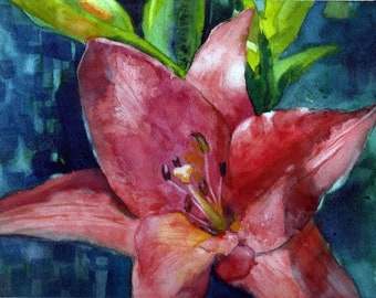 Pintura original de acuarela de lirio tigre: arte floral vibrante para la decoración del hogar en otoño.