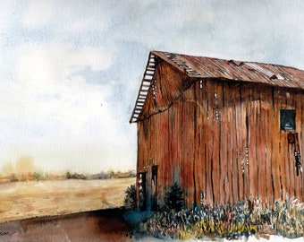 Slaughter Pen Barn - Original Watercolor Barn Painting - Wall Decor - Virginia Landscape