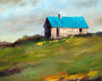 Soledad azotada por el viento – Pintura al óleo original sobre lienzo / Arte paisajístico de 30 x 30 cm