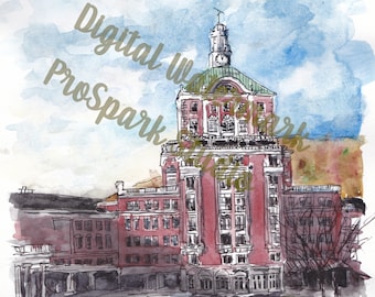 Original Watercolor Digital Download - Omni Homestead - Hot Springs Virginia Landscape