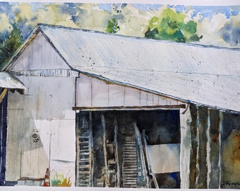 Original Watercolor Old Virgina Barn Painting - Wall Decor - Virginia Landscape