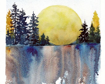 Moonglow - Original Watercolor Barn Painting - Wall Decor - Virginia Landscape