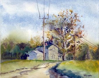 Original Watercolor Barn Painting - Wall Decor - Virginia Landscape