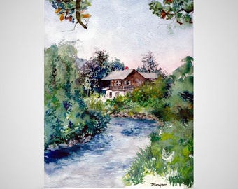 Impresión en acuarela de Garmisch, Alemania; paisaje de los Alpes bávaros (8,5 x 11 pulgadas).