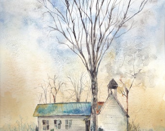 Acuarela de paisaje de Virginia - Decoración de pared para casa de campo - Arte rural