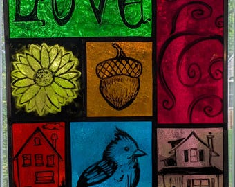 Hand-Painted Stained Glass Suncatcher Panel