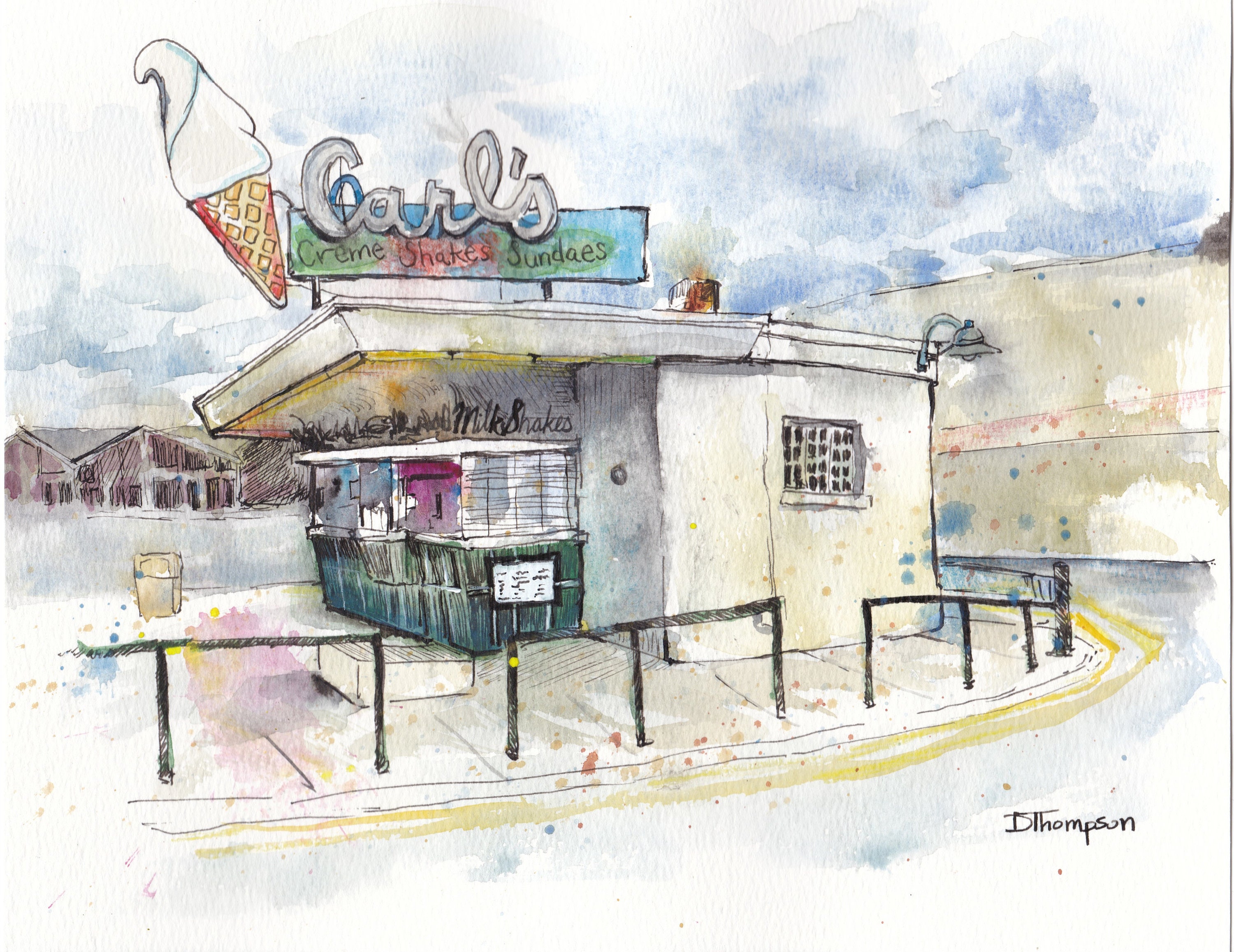 Fredericksburg VA Ice Cream Watercolor Art Print for Wall Decor