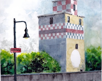 Lámina única en acuarela de un lugar emblemático de Fredericksburg - Arte para la decoración del hogar