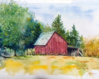 Print Watercolor Peddler's House Barn Painting - Wall Decor - Virginia Landscape