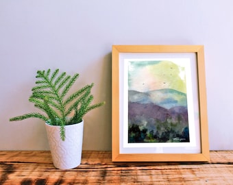 Impresión de acuarela de las pintorescas montañas Blue Ridge para pared