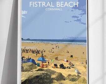 Impresión de Fistral Beach / Cornualles / Arte mural / Póster de viaje vintage / Junto al mar / Impresión / Decoración del hogar / Regalo / Playa / Costa / Surf