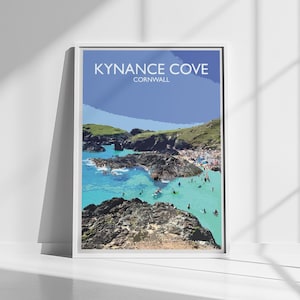 Impresión / Póster / Arte mural / Playa / Viajes / Vintage / Playa / Decoración del hogar / Regalo / Cornualles / Playa / Costa de Kynance Cove