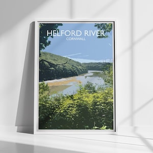 Helford-rivierprint | Muurkunst | Poster | Aan zee | Reizen | Vintage | Aan zee | Woondecoraties | Cadeau | Cornwall | Strand | Kust | Avontuur