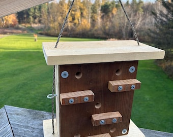 Handmade Sunflower Seed Bird Feeder: Upcycled Wood Garden Decor