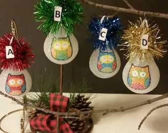 Owl handmade lightbulb ornament