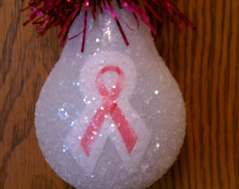 Pink Ribbon light bulb ornament