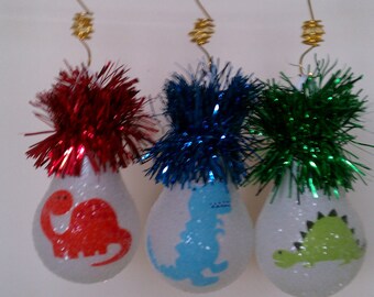 Dinosaur Trio handmade light bulb ornaments