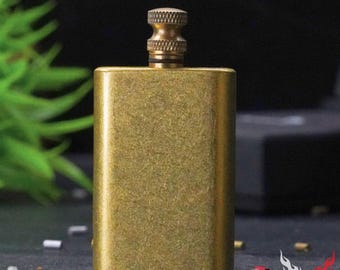 Vintage Brass Flask Lighter – Engraved Gift with Box