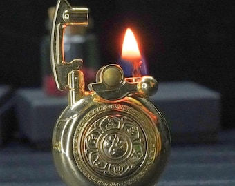Vintage Engraved Brass Lighter: Refillable Windproof Pocket Gadget