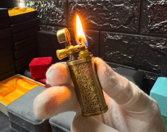 Vintage Brass Trench Lighter: Engraved Antique Refillable Flame