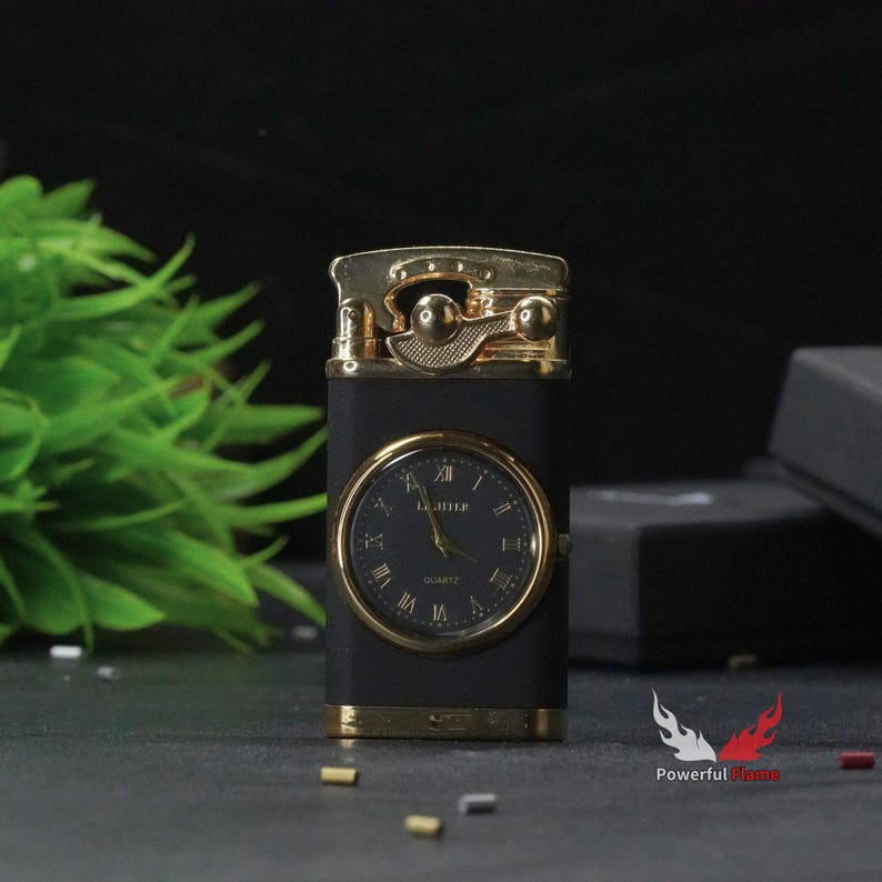 Luxury Windproof Watch Lighter: Golden Refillable Flame Gadget image 2