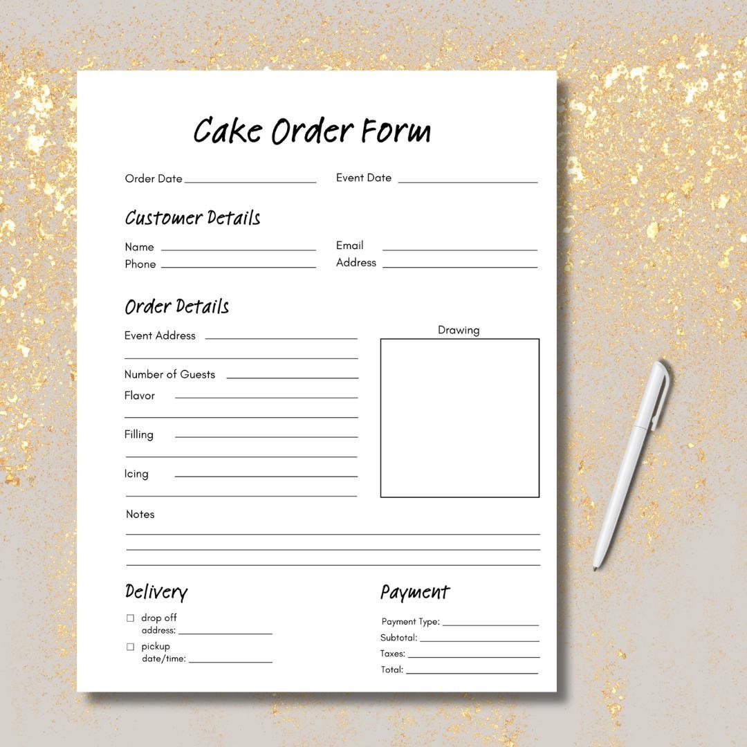 Cake Order Form Template | Bakery Order Form | Editable Baking Business ...