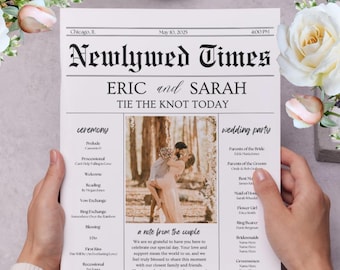 Zeitungs-Hochzeitsprogramm, Hochzeitszeitung, Hochzeits-Wortsuche, Hochzeits-Zeitungsvorlage, bearbeitbares Hochzeits-Zeitungspapier, bedruckbar