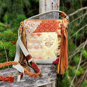 Butterfly Garden Tooled Leather Fringe Patchwork Quilt Cowgirl Crossbody Shoulder Bag
