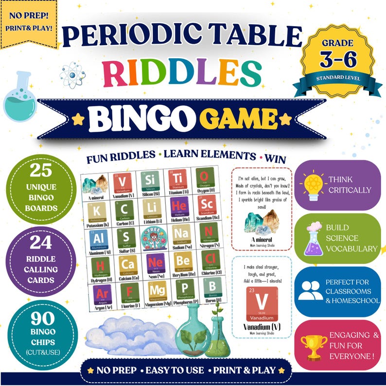 Periodic Table Riddles Bingo Game Bundle | Chemistry Activity | Grades ...
