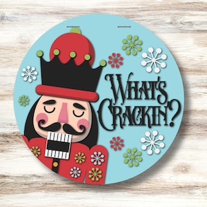 What’s Crackin’? Nutcracker Christmas Door Hanger – 16&quot; Round | Hand-Painted, UV & Weather Resistant | Holiday Front Door Decor
