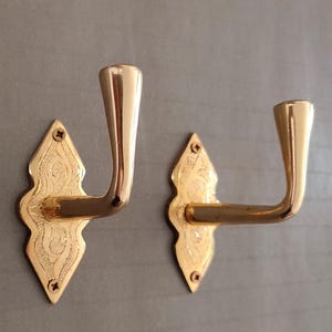 Handcrafted Solid Brass Hooks: Vintage Style Engraved Coat Hangers