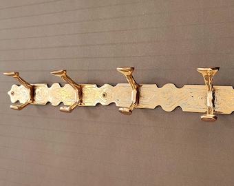 Handcrafted Solid Brass Wall Hook Rack – 4-Hook Moroccan Style Coat & Towel Hanger
