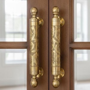 Maniglia per porta in ottone massiccio incisa a mano - 25 cm (9,8 pollici) Ferramenta marocchina fatta a mano, stile rustico vintage