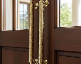 Tiradores de puerta marroquíes de latón ornamentado, hechos a mano – Tiradores de latón macizo (24,8 y 50 cm)