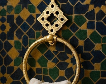 Moroccan Brass Towel Ring – Handmade Wall Mounted Towel Holder, Boho Bathroom Decor