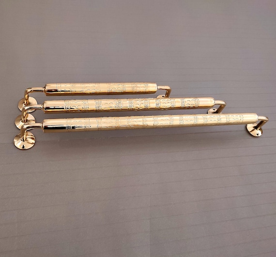 Set of 3 Handcrafted Moroccan Brass Towel Bars – Engraved Vintage Wall-Mounted Bathroom Decor