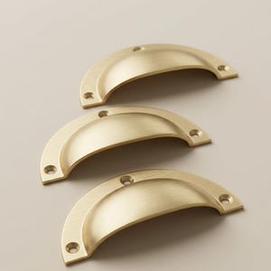 Brushed Brass Cup Pull Handle – Half Moon Drawer Handle, Modern Cabinet Pull, Vintage Shell Handle, Kitchen & Furniture Hardware