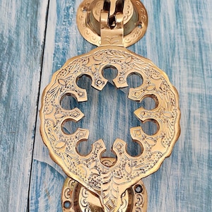 Handmade Moroccan Brass Door Knocker: Vintage Engraved Metal Ring