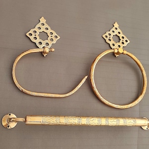 Handmade Moroccan Brass Towel Holder Set: Vintage Bathroom Decor