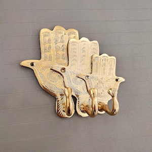 Handmade Brass Hamsa Key Holder Set: Boho Wall Decor