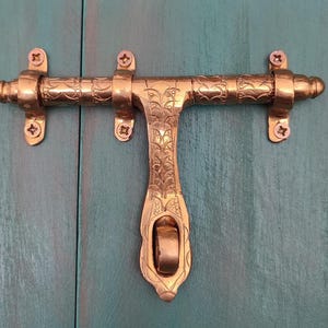 Handmade Engraved Brass Slide Bolt Lock , Vintage Moroccan Door Latch