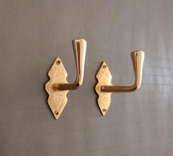 Handcrafted Brass Hooks – Vintage Style Decorative Coat Hooks – Solid Brass Hangers for Entryway, Bathroom or Kitchen
