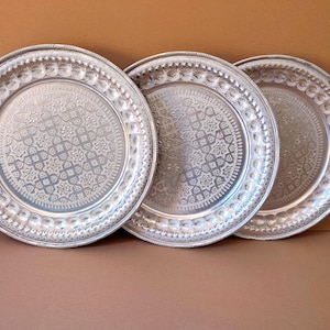 Vintage Engraved Silver Serving Trays: Ottoman Boho Decor