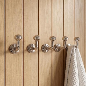 Minimalist Silver Wall Hook for Bathroom – Modern Coat & Towel Hook, Chrome Wall Hanger for Small Spaces, Entryway Organizer